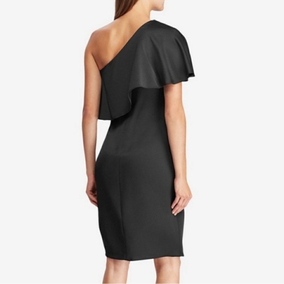 Ralph Lauren, Black Satin One shoulder Cocktail Party Dress, Formal - Picture 5 of 8